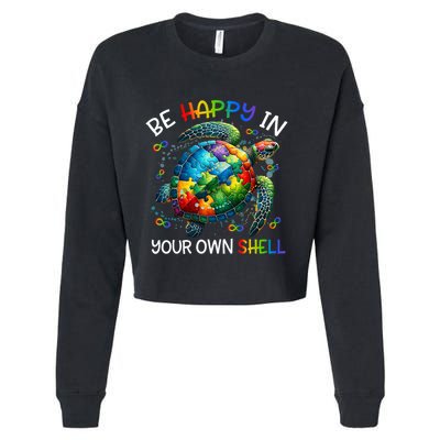 Puzzle Turtle Be Happy In Your Own Shell Autism Awareness Cropped Pullover Crew