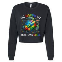 Puzzle Turtle Be Happy In Your Own Shell Autism Awareness Cropped Pullover Crew