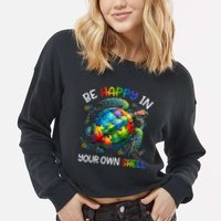 Puzzle Turtle Be Happy In Your Own Shell Autism Awareness Cropped Pullover Crew
