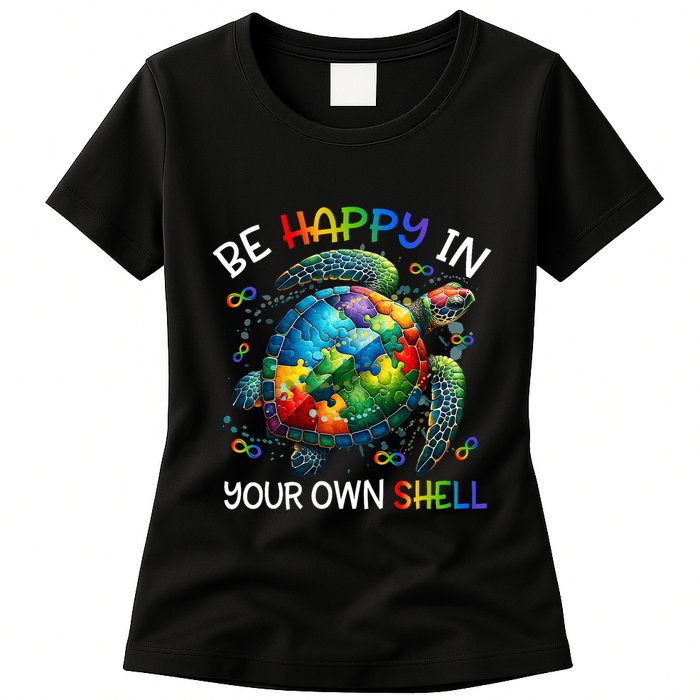 Puzzle Turtle Be Happy In Your Own Shell Autism Awareness Womens T-Shirt