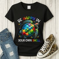 Puzzle Turtle Be Happy In Your Own Shell Autism Awareness Womens T-Shirt
