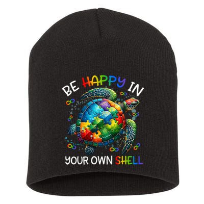 Puzzle Turtle Be Happy In Your Own Shell Autism Awareness Short Acrylic Beanie