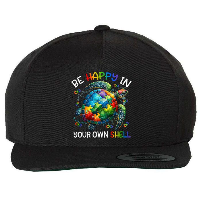 Puzzle Turtle Be Happy In Your Own Shell Autism Awareness Wool Snapback Cap