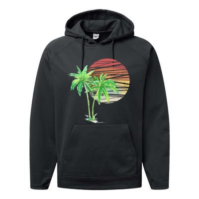 Palm Tree Beach Summer Vacation Holiday Island Performance Fleece Hoodie