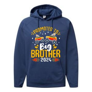 Promoted To Big Brother 2024 Monster Truck Boy Performance Fleece Hoodie