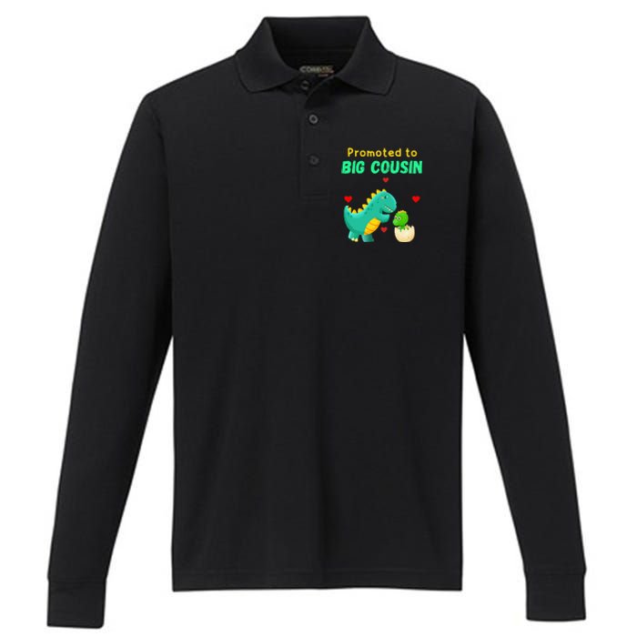 Promoted To Big Cousin Dinosaur I Love U Baby Kiss Performance Long Sleeve Polo