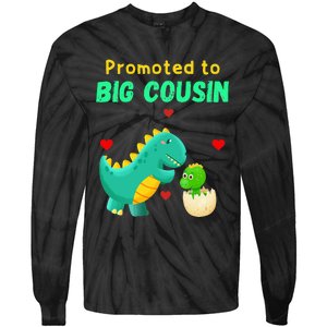 Promoted To Big Cousin Dinosaur I Love U Baby Kiss Tie-Dye Long Sleeve Shirt