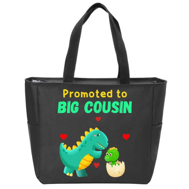 Promoted To Big Cousin Dinosaur I Love U Baby Kiss Zip Tote Bag