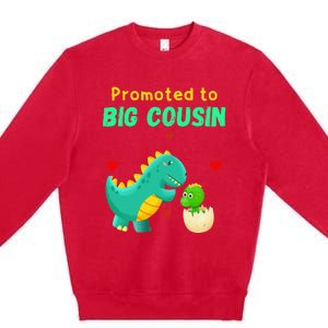 Promoted To Big Cousin Dinosaur I Love U Baby Kiss Premium Crewneck Sweatshirt