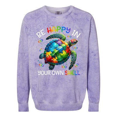 Puzzle Turtle Be Happy In Your Own Shell Autism Awareness Colorblast Crewneck Sweatshirt