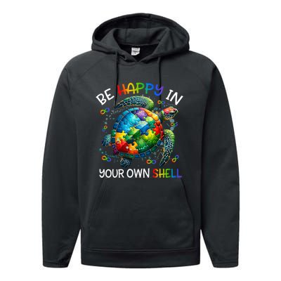 Puzzle Turtle Be Happy In Your Own Shell Autism Awareness Performance Fleece Hoodie