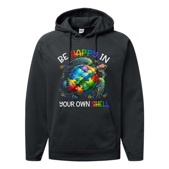 Puzzle Turtle Be Happy In Your Own Shell Autism Awareness Performance Fleece Hoodie