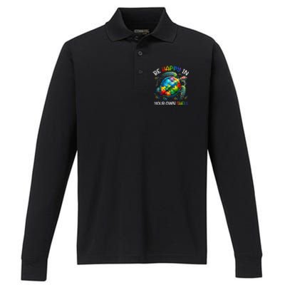 Puzzle Turtle Be Happy In Your Own Shell Autism Awareness Performance Long Sleeve Polo