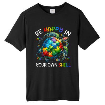 Puzzle Turtle Be Happy In Your Own Shell Autism Awareness Tall Fusion ChromaSoft Performance T-Shirt