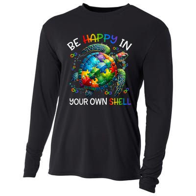 Puzzle Turtle Be Happy In Your Own Shell Autism Awareness Cooling Performance Long Sleeve Crew