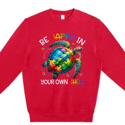 Puzzle Turtle Be Happy In Your Own Shell Autism Awareness Premium Crewneck Sweatshirt