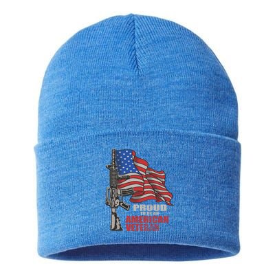 Proud To Be An American Veteran Cool Gift Sustainable Knit Beanie