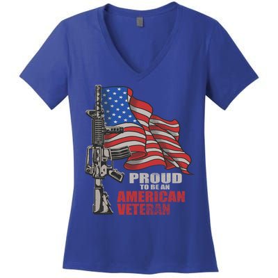Proud To Be An American Veteran Cool Gift Women's V-Neck T-Shirt