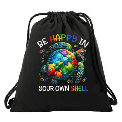 Puzzle Turtle Be Happy In Your Own Shell Autism Awareness Drawstring Bag