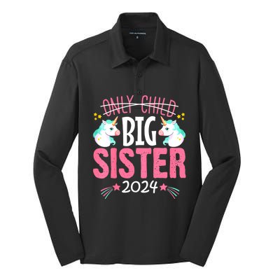 Promoted To Big Sister Est 2024 Unicorn Silk Touch Performance Long Sleeve Polo