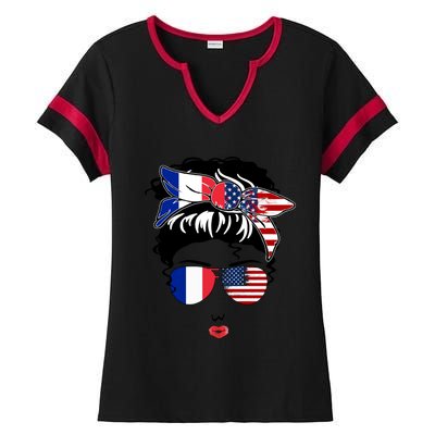 Proud To Be French American Cool French American Mama Great Gift Ladies Halftime Notch Neck Tee