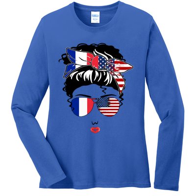 Proud To Be French American Cool French American Mama Great Gift Ladies Long Sleeve Shirt