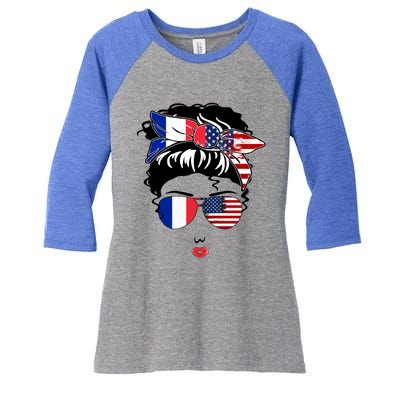 Proud To Be French American Cool French American Mama Great Gift Women's Tri-Blend 3/4-Sleeve Raglan Shirt