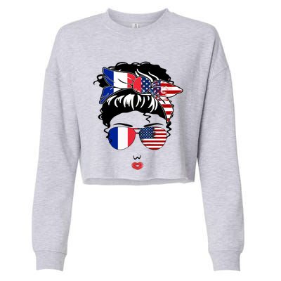 Proud To Be French American Cool French American Mama Great Gift Cropped Pullover Crew