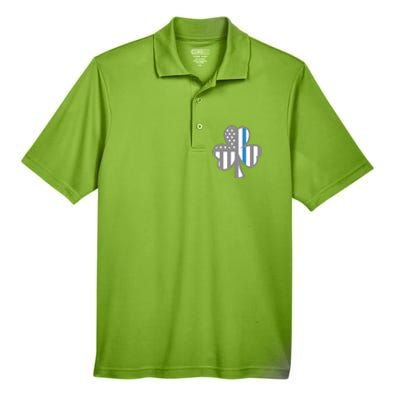 Police Thin Blue Line Shamrock Irish St Patricks Day Us Flag Cute Gift Men's Origin Performance Pique Polo