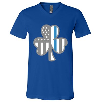 Police Thin Blue Line Shamrock Irish St Patricks Day Us Flag Cute Gift V-Neck T-Shirt