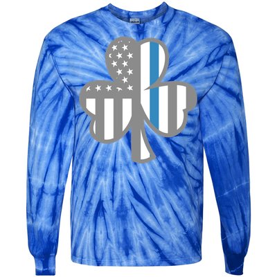 Police Thin Blue Line Shamrock Irish St Patricks Day Us Flag Cute Gift Tie-Dye Long Sleeve Shirt