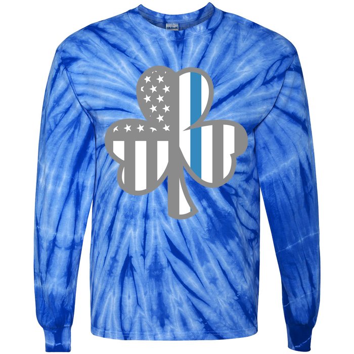 Police Thin Blue Line Shamrock Irish St Patricks Day Us Flag Cute Gift Tie-Dye Long Sleeve Shirt