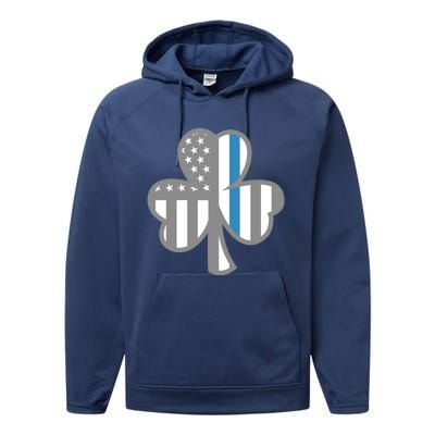 Police Thin Blue Line Shamrock Irish St Patricks Day Us Flag Cute Gift Performance Fleece Hoodie