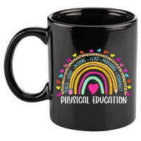 P.E. Teacher Boho Rainbow Funny Physical Education Teacher 11oz C Handle Ceramic Mug