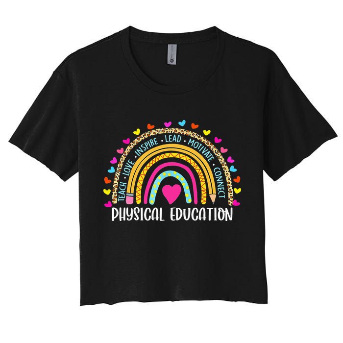 P.E. Teacher Boho Rainbow Funny Physical Education Teacher Women's Crop Top Tee