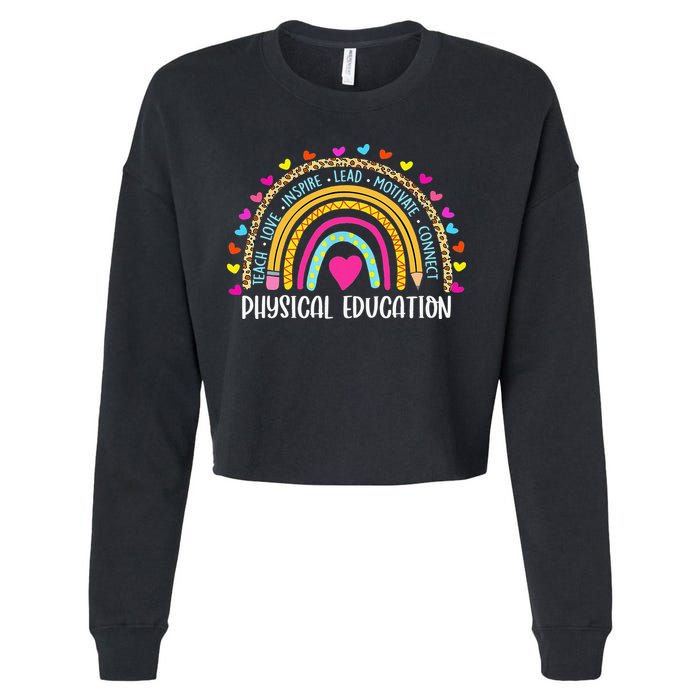 P.E. Teacher Boho Rainbow Funny Physical Education Teacher Cropped Pullover Crew