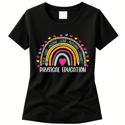 P.E. Teacher Boho Rainbow Funny Physical Education Teacher Womens T-Shirt
