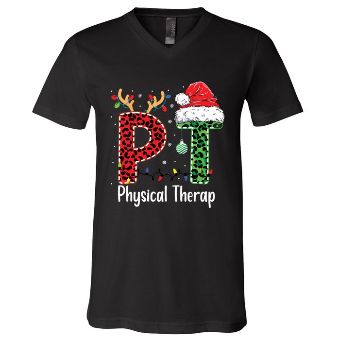 Physical Therapy Christmas Santa Hat Pt Therapist Xmas V-Neck T-Shirt