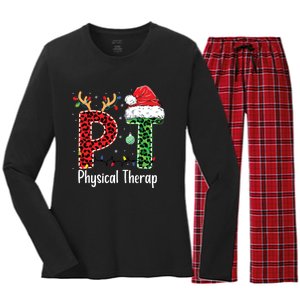 Physical Therapy Christmas Santa Hat Pt Therapist Xmas Women's Long Sleeve Flannel Pajama Set 