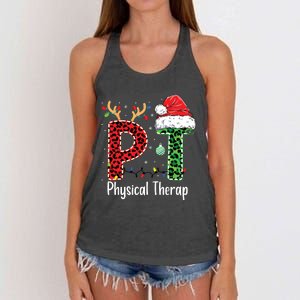 Physical Therapy Christmas Santa Hat Pt Therapist Xmas Women's Knotted Racerback Tank