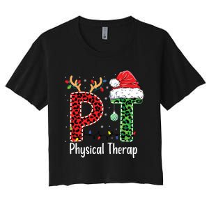 Physical Therapy Christmas Santa Hat Pt Therapist Xmas Women's Crop Top Tee