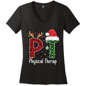 Physical Therapy Christmas Santa Hat Pt Therapist Xmas Women's V-Neck T-Shirt