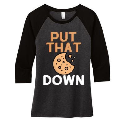 Put That Cookie Down! Jingle All The Way Arnold Schwarzenegger Women's Tri-Blend 3/4-Sleeve Raglan Shirt