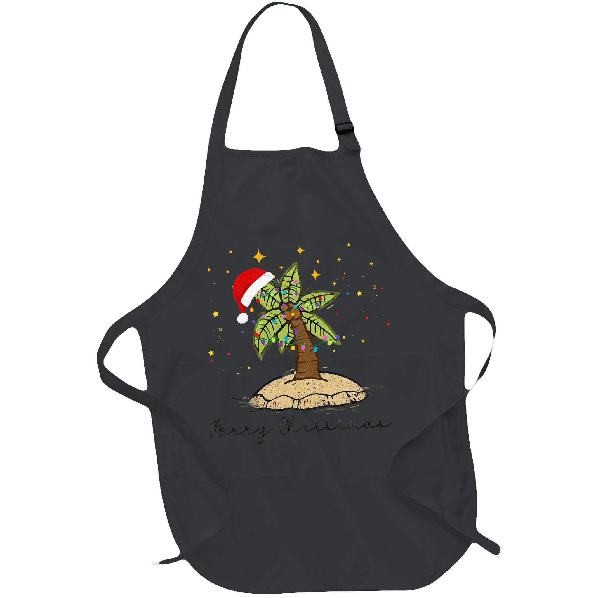 Palm Tree Christmas Light Santa Hawaiian Beach Xmas Apron