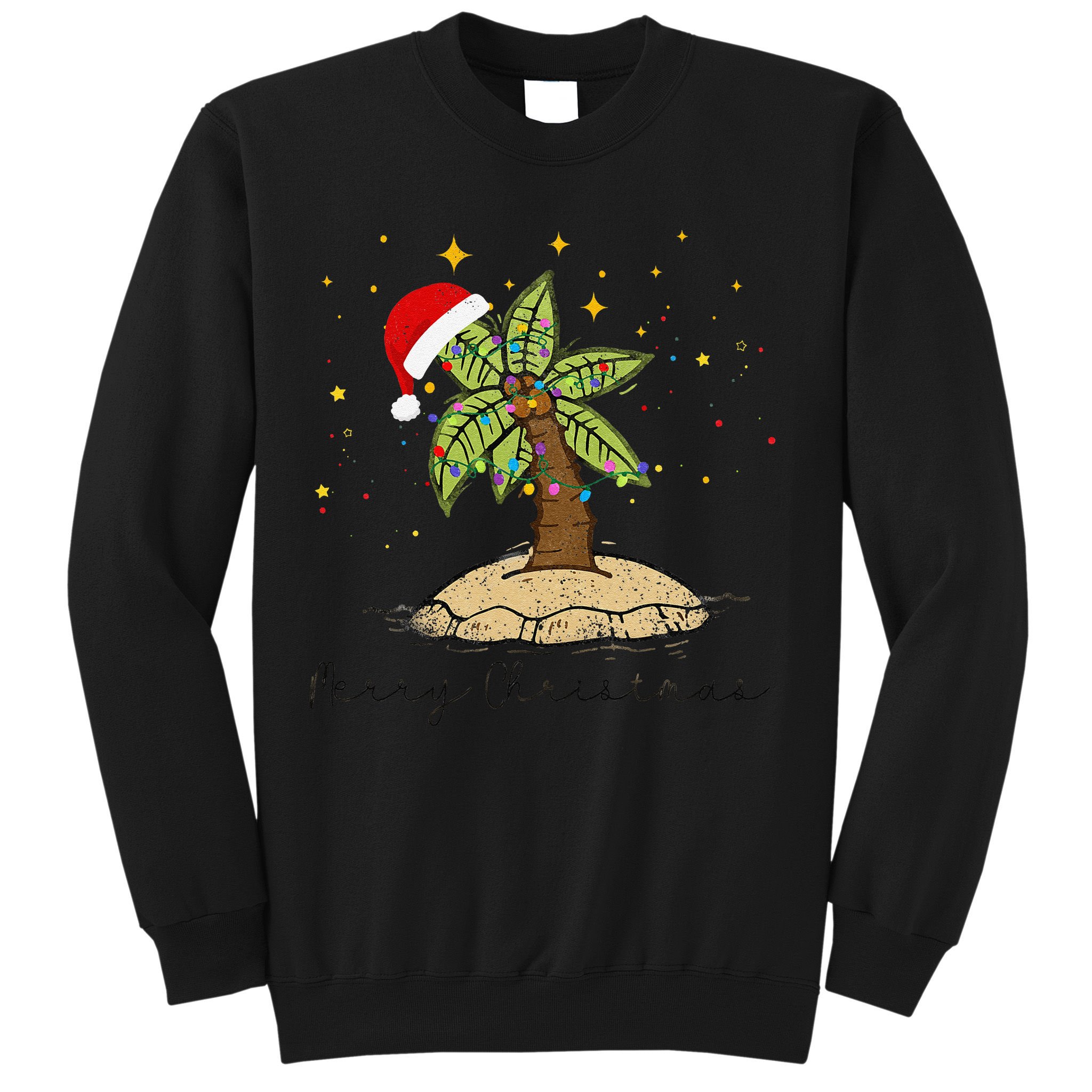 Palm Tree Christmas Light Santa Hawaiian Beach Xmas Sweatshirt