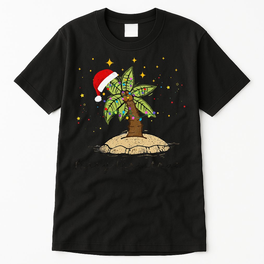 Palm Tree Christmas Light Santa Hawaiian Beach Xmas Tall T-Shirt
