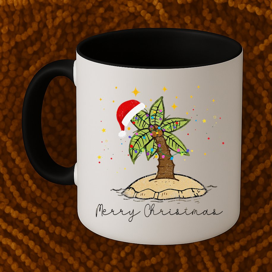 Palm Tree Christmas Light Santa Hawaiian Beach Xmas Mug