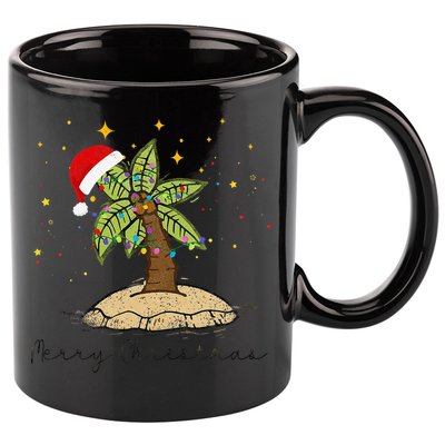 Palm Tree Christmas Light Santa Hawaiian Beach Xmas 11oz C Handle Ceramic Mug