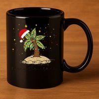 Palm Tree Christmas Light Santa Hawaiian Beach Xmas 11oz C Handle Ceramic Mug