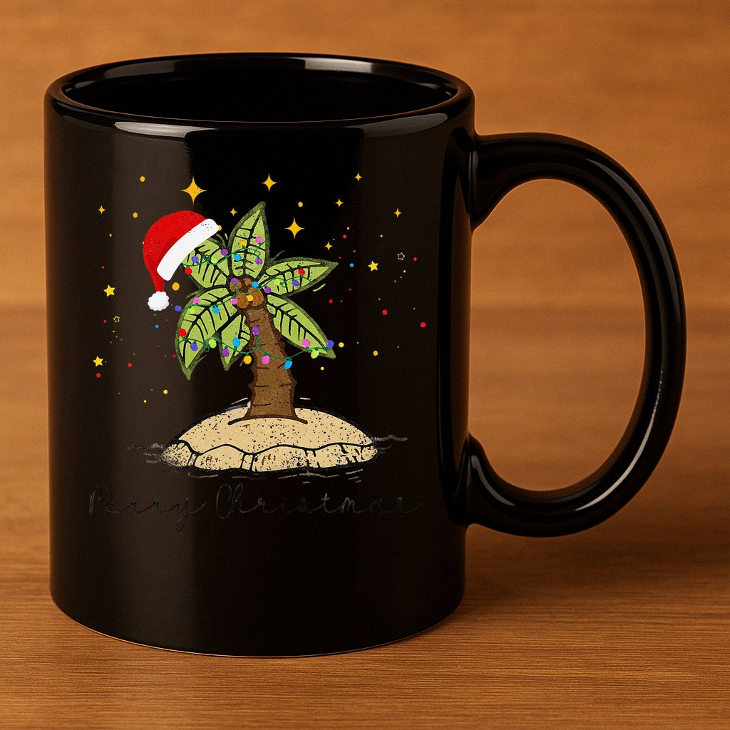 Palm Tree Christmas Light Santa Hawaiian Beach Xmas 11oz C Handle Ceramic Mug